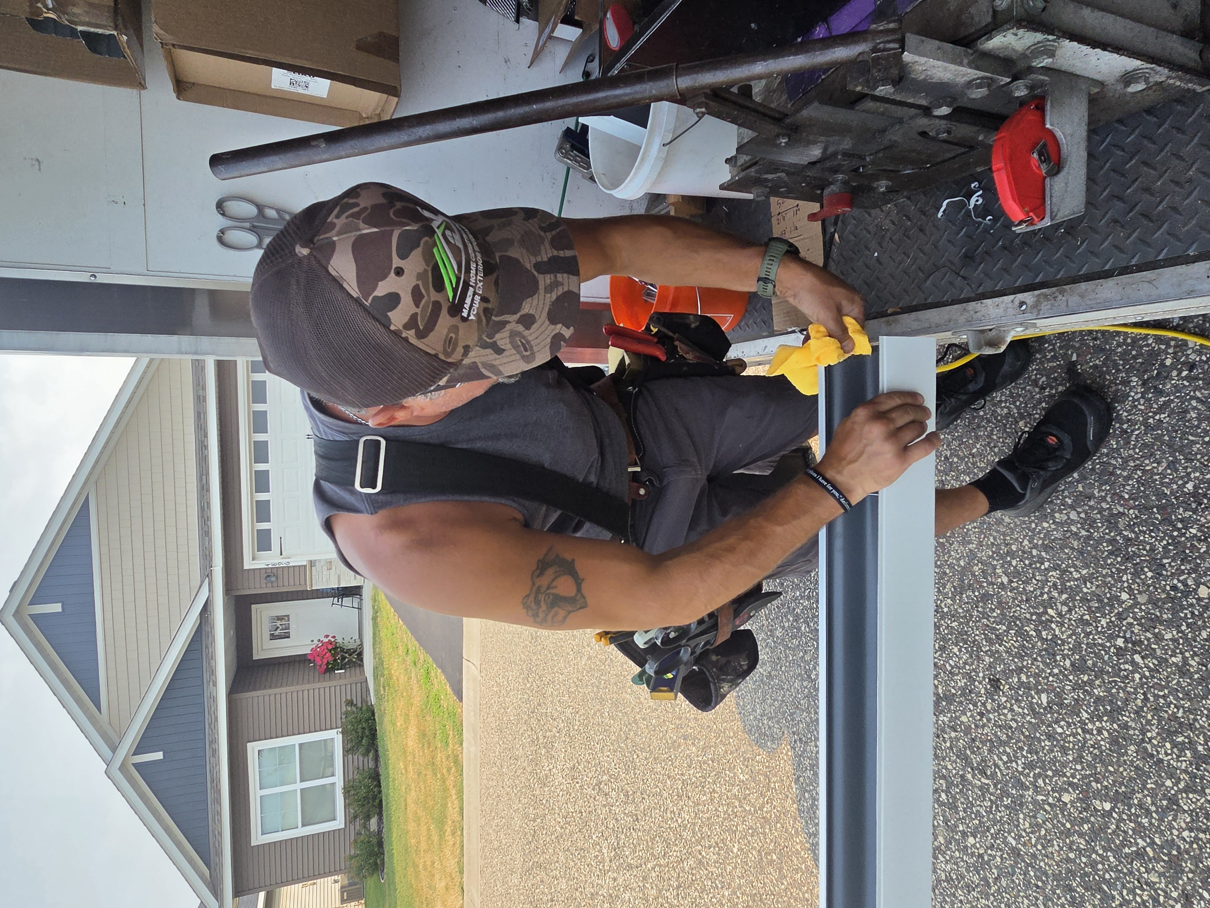 Jordan preparing a gutter section on site